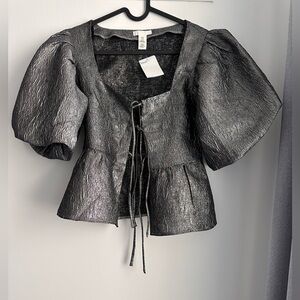 H&M Jacquard-weave Tie-front Blouse - size xs